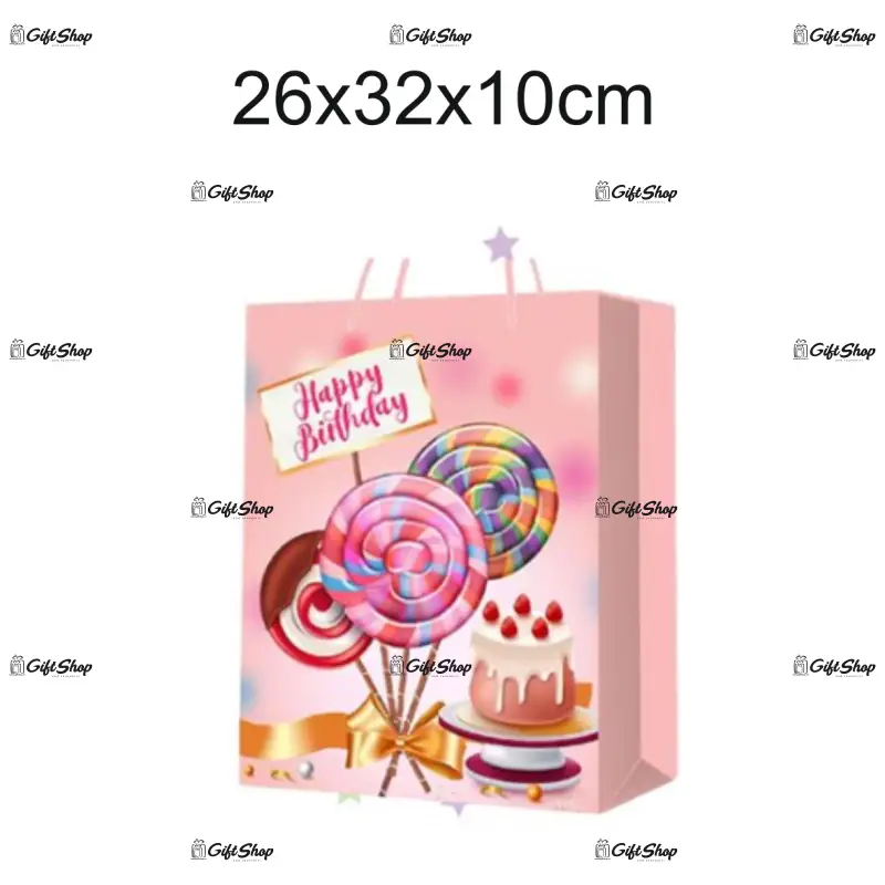 Plasa cadou, model happy birthday, 26x32x10cm